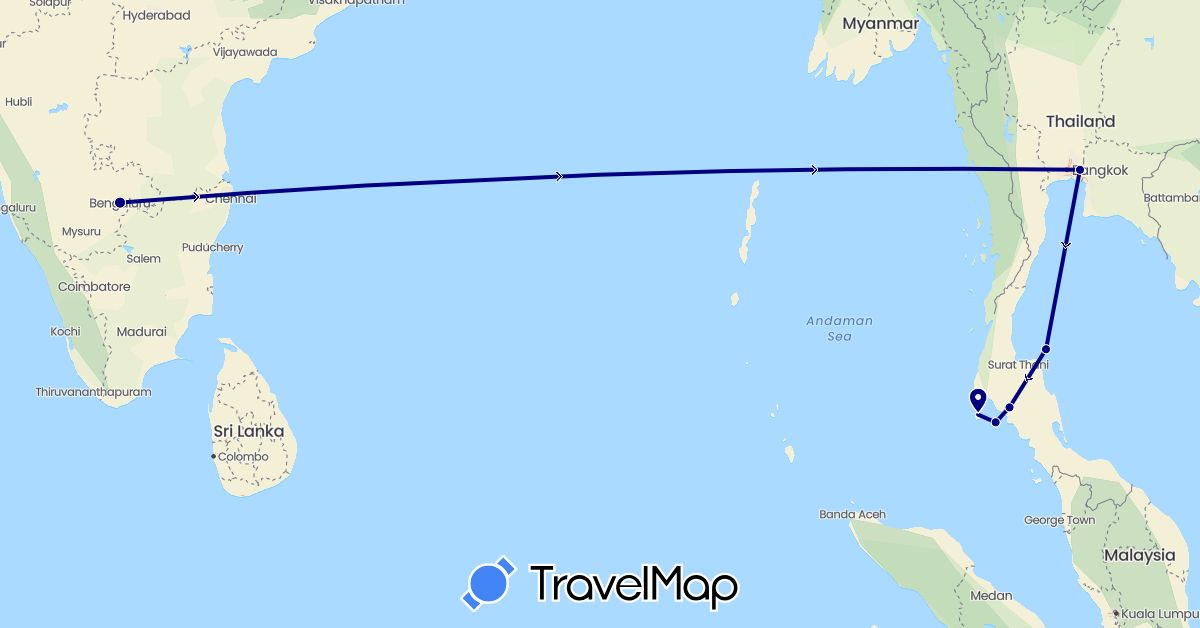 TravelMap itinerary: driving in India, Thailand (Asia)